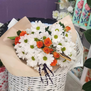 Papatyalar İçinde Turuncu Çardak Güller